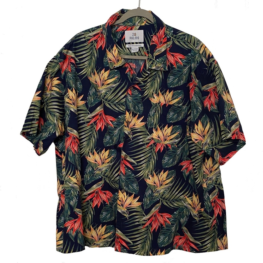Mens casual, collar, button-down, print, short-sleeve, size 3XL